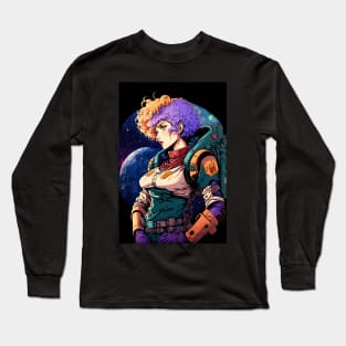 Anime Girl Space Astronaut with Colourful Hair Long Sleeve T-Shirt